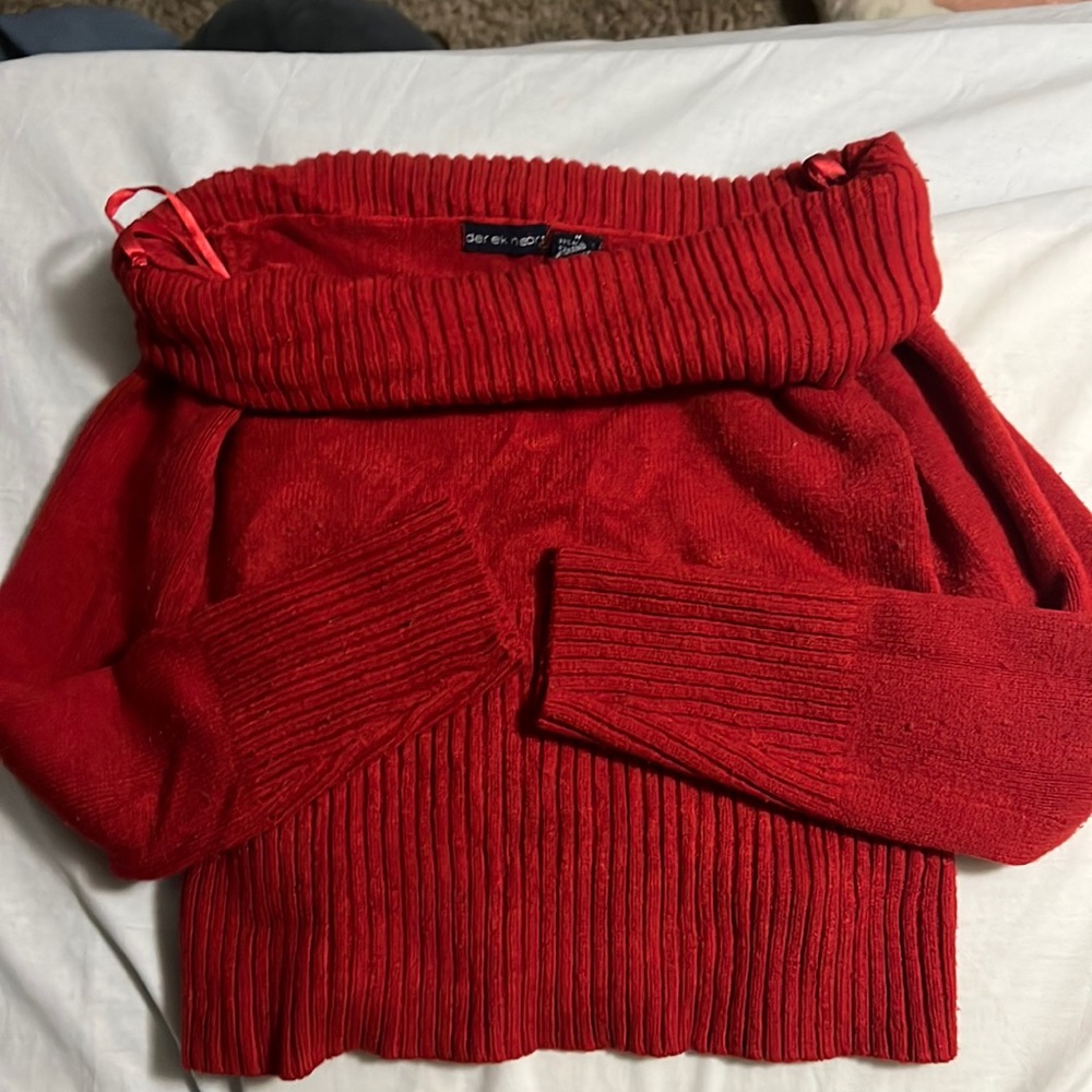 medium red , off the shoulder sweater